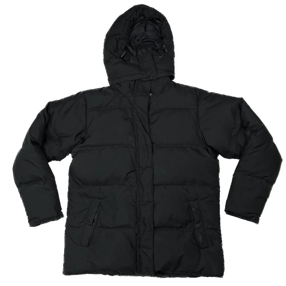 L.L. Bean Y2K Vintage Goose Down Puffer Black Hooded Parka WinterJacket Size M - Picture 2 of 7